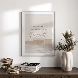 Matthew 19:26 With God All Things Are Possible Bible Verse Wall Art, Minimalist Scripture Wall Art, Modern Christian Wall Art Printable