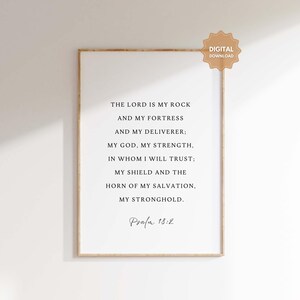 Psalm 18:2 NKJV The Lord is My Rock My Fortress My Deliverer, Bible Verse Wall Art, Christian Home Decor, Scripture Digital Download Print