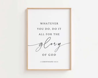1 Corinthians 10:31 Wall Art Printable, Do It All for the Glory of God, Bible Verse Scripture Print, Christian Wall Decor, Digital Download