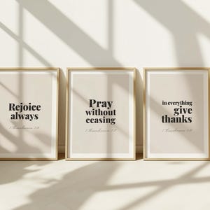 1 Thessalonians 5:16-18 NKJV Rejoice always, Pray without ceasing, Give Thanks Bible Verse Wall Art, Scripture Print Download, Set of 3