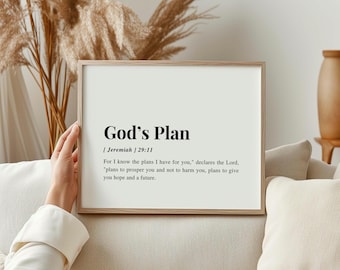 Jeremia 29:11 NBV want ik ken het plan, hoop en een toekomst, Gods plan, horizontaal bijbelvers, Christian Wall Art Print, schrift downloaden