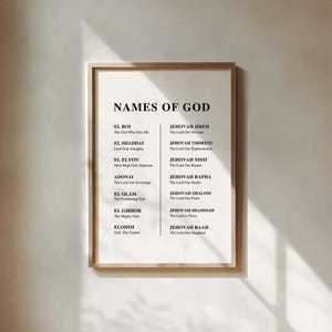 Hebrew Names of God Wall Art Print, Minimalist Bible Verse, Christian Home Decor, El Roi, El Shaddai, Jehovah Jireh, Jehovah Shalom