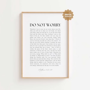 Matthew 6:25-34 NKJV Do Not Worry,  Christian Home Décor, Bible Verse Digital Print, Christian Wall Art, Bible Printable