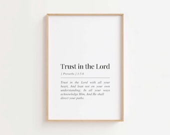 Proverbs 3:5-6 Trust in the Lord with all your heart, Bible Verse Wall Art Print, Christian Wall Art, Scripture Printable, Digital Download