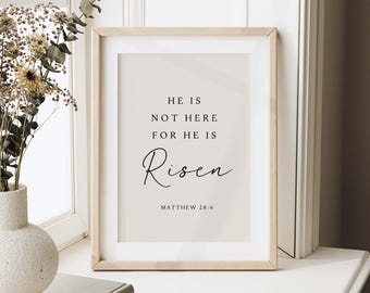 He Is Risen Print, Matthew 28:6 Easter Scripture Wall Art, Christian Wall Art, Resurrection Print Digital Download, Easter Wall Decor