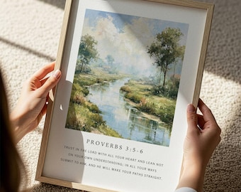 Proverbs 3:5-6 Trust in the Lord with all your heart, Bible Verse Wall Art Printable, Christian Neutral Wall Art, Scripture Digital Download