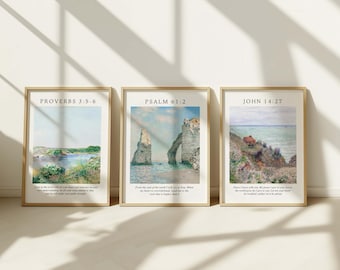 Set of 3 Vintage Bible Verse Prints: Proverbs, Psalm, John (Digital Download JPGs)