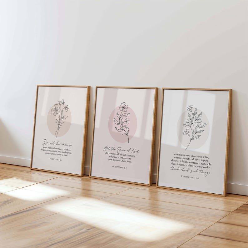 Philippians 4:6-8, Floral Bible Verse Set of 3 Art Prints (digital ...