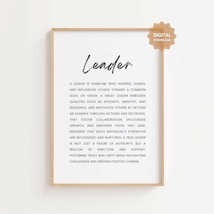 Leader Definition Print, Gift for Leader,  Gift for a Boss, Leader Sign, Leader Wall Art, Printable Leadership Quote, Leadership Office Art