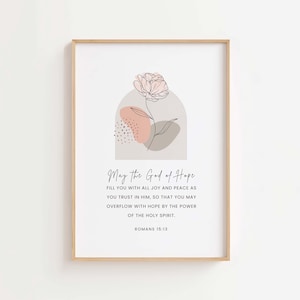 Romanos 15:13 Que o Deus da esperança os encha, Arte com versículos florais da Bíblia, Decoração cristã para casa, Download digital das Escrituras, Arte com escrituras Boho