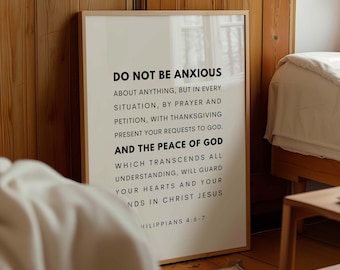 Filipenses 4:6-7 Arte mural cristiano, impresión de versículos bíblicos (descarga digital)