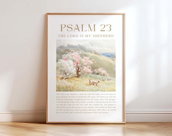 Psalm 23 NKJV The Lord is My Shepherd Christian Wall Art, Vintage Bible Verse Art Print, Scripture Printable, Baptism Gift