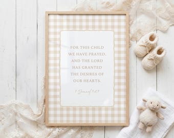 For This Child We Have Prayed 1 Samuel 1:27 Christian Baby Boy Girl Nursery Sign, Christian Baby Shower Decor, Bible Verse Wall Art Print