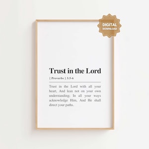Proverbs 3:5-6 NKJV Trust in the Lord with all your heart Bible Verse Wall Art Print Christian Wall Art Scripture Print