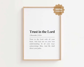 Proverbs 3:5-6 NKJV Trust in the Lord with all your heart Bible Verse Wall Art Print Christian Wall Art Scripture Print