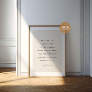 Josué 1:9 NVI Sé fuerte y valiente, Arte mural cristiano, Descarga digital imprimible de las Escrituras, Decoración de versículos bíblicos, Decoración de pared para iglesia