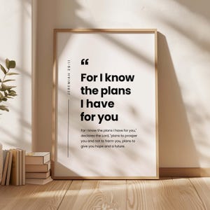 Jeremiah 29:11 NIV For I know the plans I have, Bible Verse Wall Art, Christian Wall Art Print, Scripture Download, Floral Bible Verse