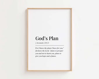 Jeremia 29:11 want ik ken het plan, hoop en een toekomst, Gods plan, bijbelversprint, christelijke muurkunstprint, schrift digitale download
