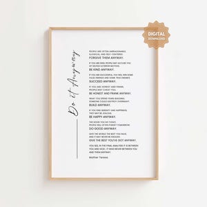 Do It Anyway, Mother Teresa Quote, Motivational Quote Wall Art, Inspirational Poster, Phrase Wall Art, Home Decor Printable, Positive Words