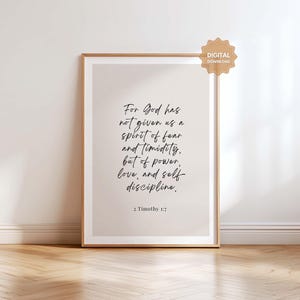 2 Timothy 1:7 NLT For God has not given us a spirit of fear, Bible Verse Wall Art, Scripture Printable, Minimalist Christian Wall Art Print