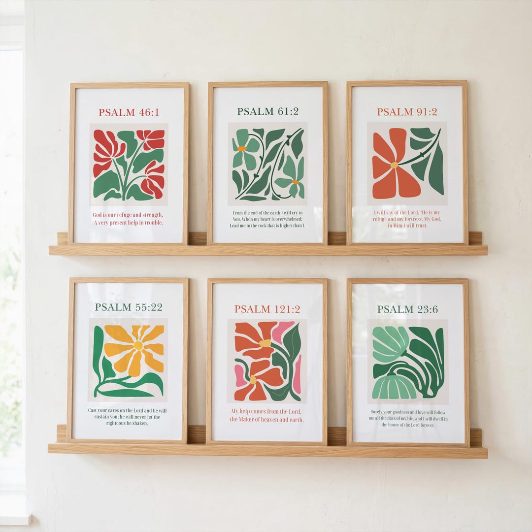 Christian Wall Art Set of 6, Psalm Bible Verse Prints, Floral ...