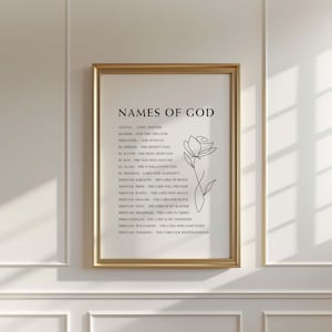 Names of God Wall Art Print, Christian Floral, El Roi, El Shaddai, Jehovah Jireh, Jehovah Shalom, Jehovah Rapha, Elohim, Adonai, Immanuel