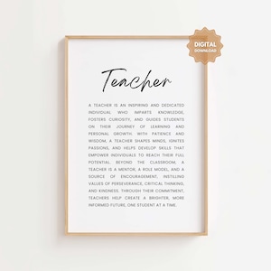 Teacher Definition Print, Teacher Appreciation Gifts Printable, Thank You Teacher, Teacher Gift, End of School Year, Teacher Wall Art Prints