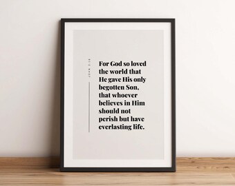 Giovanni 3:16 Perché Dio ha tanto amato il mondo, Versetto della Bibbia da stampare, Arte murale cristiana, Scrittura cristiana da stampare, Download digitale