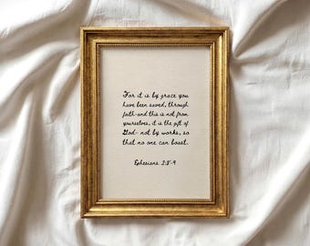 Ephesians 2:8-9 Wall Art, Saved Through Faith Bible Verse Print, Christian Scripture Wall Decor, Digital Download