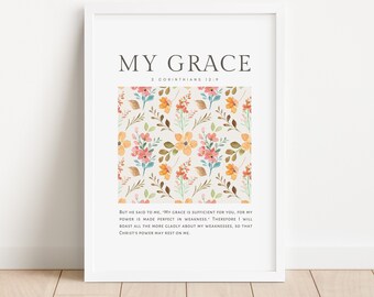 2 Corinthians 12:9 My Grace is sufficient for you, Bible Verse Wall Art, Christian Wall Art Printable, Bible Verse Wall Art, Scipture Print