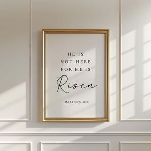 Impresión de Mateo 28:6: "Ha resucitado", arte cristiano de pared de Pascua, versículo bíblico imprimible, regalo de la Escritura de la Resurrección, descarga digital