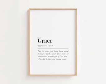 Stampa artistica da parete con Efesini 2:8-9, Versetto biblico sulla grazia, Decorazione cristiana per la casa, Arte murale cristiana, Download digitale delle Scritture