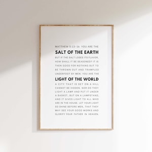 Matthew 5:13-16 NKJV Salt & Light Bible Verse Wall Art, Christian Home Decor, Modern Bible Verse, Scripture Printable, Church Wall Decor
