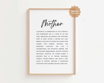 Mother Dictionary Print, Mom Definition Wall Art Printable
