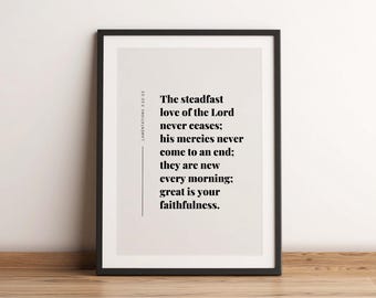 Klaagliederen 3:22-23 Zijn barmhartigheden zijn elke ochtend nieuw, bijbelversafdruk, christelijke muurkunst, christelijk cadeau, digitale download