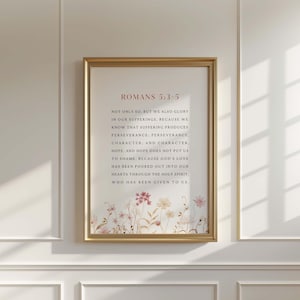 Romans 5:3-5 NIV Bible Verse Wall Art, Perseverance, Character, Hope, Christian Home Decor, Scripture Digital Download Print, Christian Gift