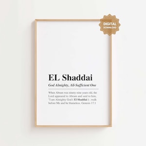 El Shaddai Wall Art Printable, Names of God, God Almighy, All-Sufficient One, El Shaddai Printable, Scripture Wall Art, Genesis 17:1
