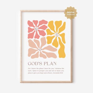 エレミヤ書 29:11 NIV わたしはわたしの計画を知っている。聖書の一節のウォールアート、キリスト教の壁アートプリント、聖書のダウンロード、花柄の聖書の一節