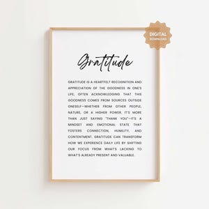 Gratitude Definition Print, Gratitude Wall Art Digital Download, Gratitude Quote, Positive Mindset Poster, Grateful Wall Art, Positive Print