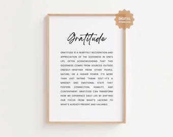 Dankbarkeit Definition Print: Positive Mindset Wandkunst (Digitaler Download)