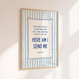 Isaiah 6:8 Here I Am Send Me, Bible Verse Wall Art, Scripture Digital Download, Christian Wall Art, Blue Wall Decor, Digital Download