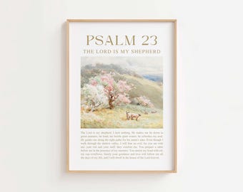 Psalm 23 Wall Art Printable, The Lord is My Shepherd, Vintage Bible Verse Art Print, Christian Wall Decor, Christian Gift, Digital Download
