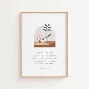 Romans 8:28 NKJV All things work together for good to those who love God, Christian Wall Art, Vintage Bible Verse Print, Scripture Download