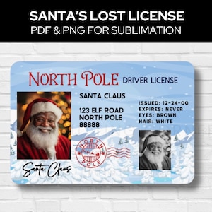 Permis de père Noël, Père Noël noir perdu, Permis de conduire père Noël afro-américain, Permis de père Noël en sublimation, Père Noël PNG