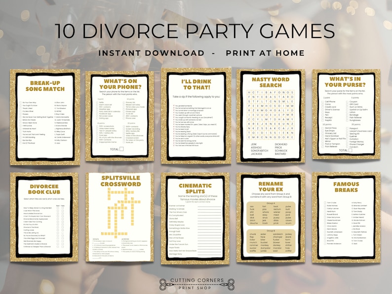 10 Printable Divorce Party Games Bundle Funny Breakup Games Etsy Canada