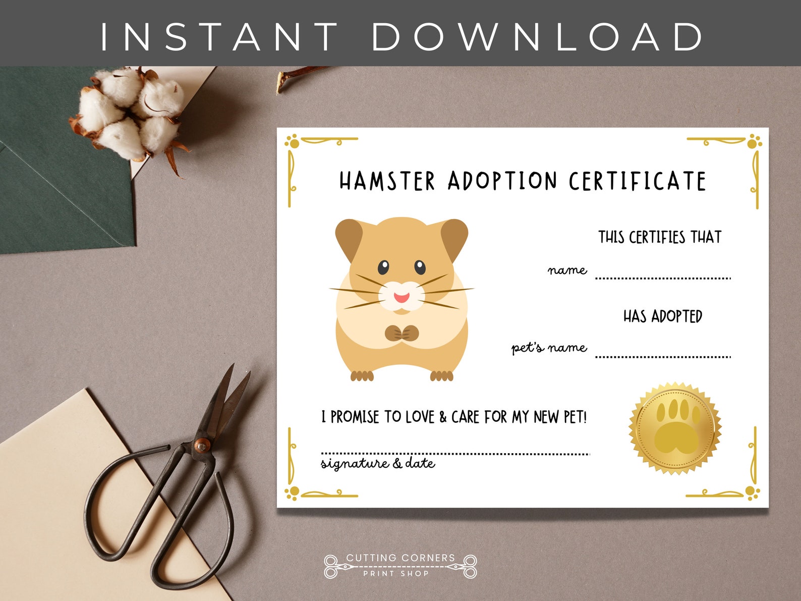 Curated visual reference: Hamster Adoption Process Online Reference: Printable Hamster Adoption Certificate New Pet Keepsake Dwarf Hamster