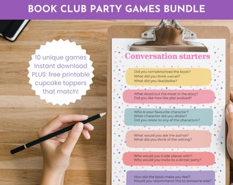 Printable Book Club Games & Activities, Book Lover’s Party Planner, Book Club Discussion Questions, Book Tracker, Book Club Cupcake Toppers