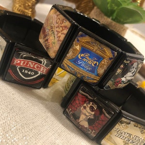 Black cigar label bracelet, cigar bracelet. Cigar label accessory.