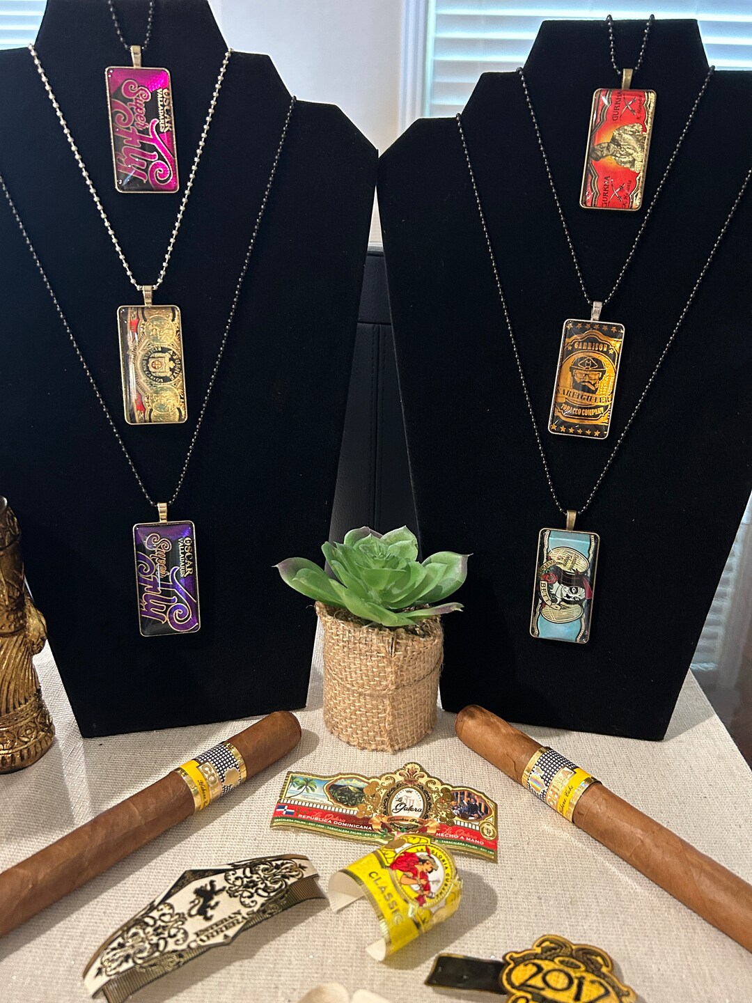 Pendants Necklace Made Out of Cigar Labels. Cigar Jewelry Etsy