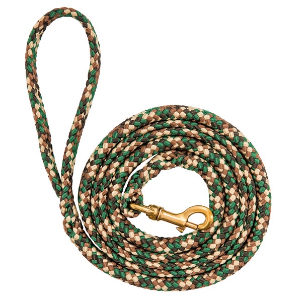 Hand Crafted in the USA - 5/8" Flat Braid MFP Dog Lead with Industry Best Marine Grade Italian Bronze Dog Snap and Locking Eye Splice